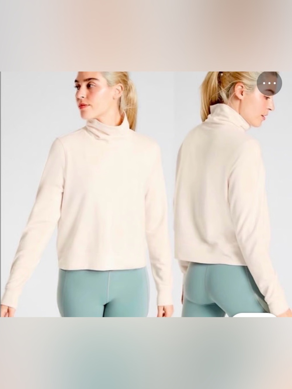 Athleta Cropped Funnel Neck Cream Turtleneck Long Sleeve Top Stretchy